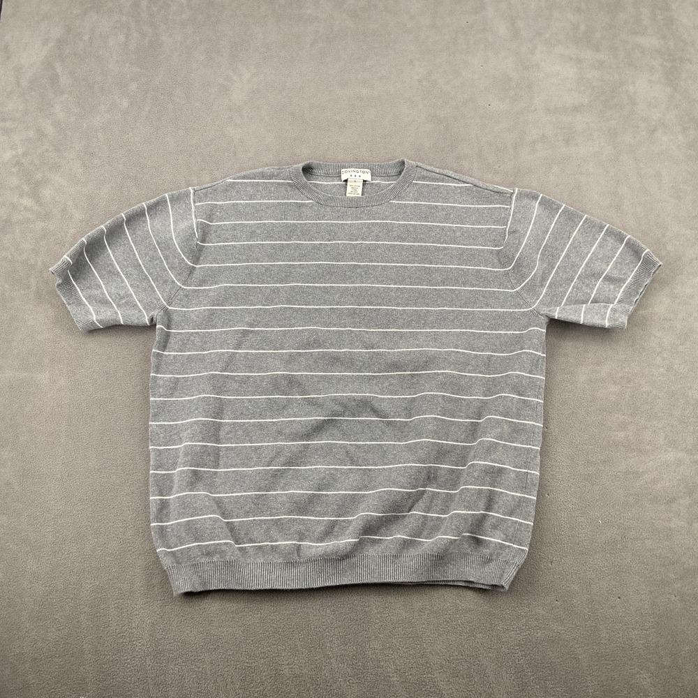 Covington Sweater Men's Large Gray Striped Knit Short-Sleeve Crew Neck Pullover